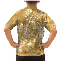 Yellow Polynesia Hammerhead Shark Tattoo With Plumeria Lei Family Matching Mermaid Dress and Hawaiian Shirt