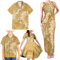 Yellow Polynesia Hammerhead Shark Tattoo With Plumeria Lei Family Matching Tank Maxi Dress and Hawaiian Shirt