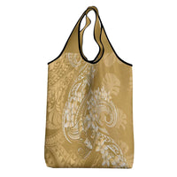 Yellow Polynesia Hammerhead Shark Tattoo With Plumeria Lei Grocery Bag LT14 - Polynesian Pride