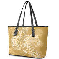 Yellow Polynesia Hammerhead Shark Tattoo With Plumeria Lei Leather Tote Bag