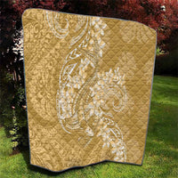 Yellow Polynesia Hammerhead Shark Tattoo With Plumeria Lei Quilt LT14 - Polynesian Pride