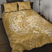 Yellow Polynesia Hammerhead Shark Tattoo With Plumeria Lei Quilt Bed Set