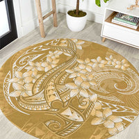 Yellow Polynesia Hammerhead Shark Tattoo With Plumeria Lei Round Carpet
