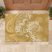 Yellow Polynesia Hammerhead Shark Tattoo With Plumeria Lei Rubber Doormat