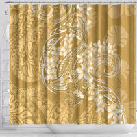 Yellow Polynesia Hammerhead Shark Tattoo With Plumeria Lei Shower Curtain