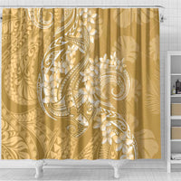 Yellow Polynesia Hammerhead Shark Tattoo With Plumeria Lei Shower Curtain