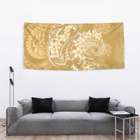 Yellow Polynesia Hammerhead Shark Tattoo With Plumeria Lei Tapestry