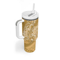 Yellow Polynesia Hammerhead Shark Tattoo With Plumeria Lei Tumbler With Handle
