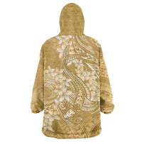 Yellow Polynesia Hammerhead Shark Tattoo With Plumeria Lei Wearable Blanket Hoodie