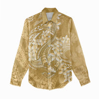 Yellow Polynesia Hammerhead Shark Tattoo With Plumeria Lei Women Casual Shirt