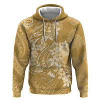 Yellow Polynesia Hammerhead Shark Tattoo With Plumeria Lei Zip Hoodie