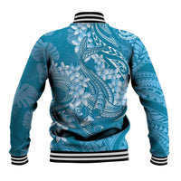 Blue Polynesia Hammerhead Shark Tattoo With Plumeria Lei Baseball Jacket