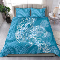 Blue Polynesia Hammerhead Shark Tattoo With Plumeria Lei Bedding Set
