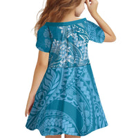 Blue Polynesia Hammerhead Shark Tattoo With Plumeria Lei Family Matching Off Shoulder Short Dress and Hawaiian Shirt