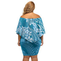 Blue Polynesia Hammerhead Shark Tattoo With Plumeria Lei Family Matching Off Shoulder Short Dress and Hawaiian Shirt
