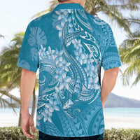 Blue Polynesia Hammerhead Shark Tattoo With Plumeria Lei Hawaiian Shirt
