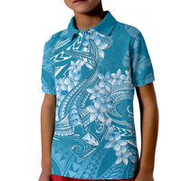 Blue Polynesia Hammerhead Shark Tattoo With Plumeria Lei Kid Polo Shirt LT14 Kid Blue - Polynesian Pride
