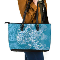Blue Polynesia Hammerhead Shark Tattoo With Plumeria Lei Leather Tote Bag