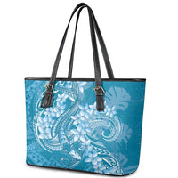 Blue Polynesia Hammerhead Shark Tattoo With Plumeria Lei Leather Tote Bag