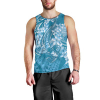 Blue Polynesia Hammerhead Shark Tattoo With Plumeria Lei Men Tank Top