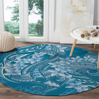 Blue Polynesia Hammerhead Shark Tattoo With Plumeria Lei Round Carpet