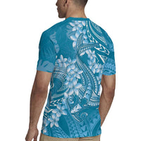 Blue Polynesia Hammerhead Shark Tattoo With Plumeria Lei Rugby Jersey