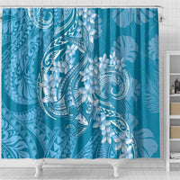 Blue Polynesia Hammerhead Shark Tattoo With Plumeria Lei Shower Curtain