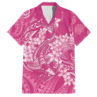 Pink Polynesia Hammerhead Shark Tattoo With Plumeria Lei Family Matching Long Sleeve Bodycon Dress and Hawaiian Shirt