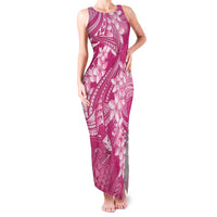 Pink Polynesia Hammerhead Shark Tattoo With Plumeria Lei Family Matching Tank Maxi Dress and Hawaiian Shirt