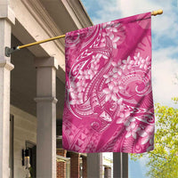 Pink Polynesia Hammerhead Shark Tattoo With Plumeria Lei Garden Flag