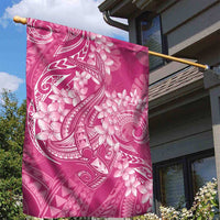 Pink Polynesia Hammerhead Shark Tattoo With Plumeria Lei Garden Flag