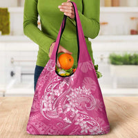 Pink Polynesia Hammerhead Shark Tattoo With Plumeria Lei Grocery Bag LT14 - Polynesian Pride