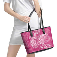 Pink Polynesia Hammerhead Shark Tattoo With Plumeria Lei Leather Tote Bag