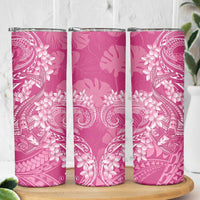 Pink Polynesia Hammerhead Shark Tattoo With Plumeria Lei Skinny Tumbler