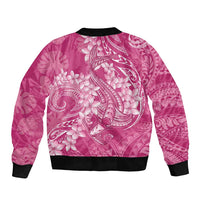 Pink Polynesia Hammerhead Shark Tattoo With Plumeria Lei Sleeve Zip Bomber Jacket