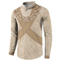 Mauri Ribaberiki Kiribati Button Sweatshirt Cowrie Shells Lei Palm Leaf Weaving