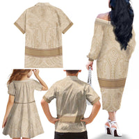 Mauri Ribaberiki Kiribati Family Matching Off The Shoulder Long Sleeve Dress and Hawaiian Shirt Cowrie Shells Lei Palm Leaf Weaving