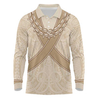 Mauri Ribaberiki Kiribati Long Sleeve Polo Shirt Cowrie Shells Lei Palm Leaf Weaving
