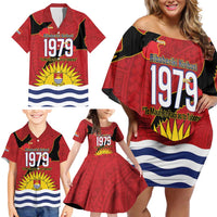 Mauri Kiribati Independence Day Family Matching Off Shoulder Short Dress and Hawaiian Shirt 1979 Proud National Frigatebird
