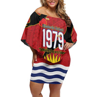 Mauri Kiribati Independence Day Family Matching Off Shoulder Short Dress and Hawaiian Shirt 1979 Proud National Frigatebird