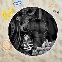 Black Hafa Adai Guam Beach Blanket Chamorro Latte Stone Hand With Plumeria