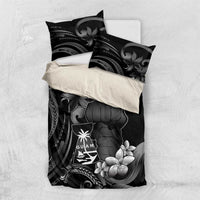 Black Hafa Adai Guam Bedding Set Chamorro Latte Stone Hand With Plumeria