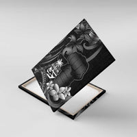 Black Hafa Adai Guam Canvas Wall Art Chamorro Latte Stone Hand With Plumeria