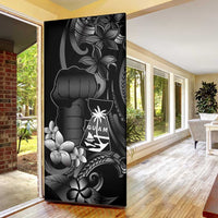 Black Hafa Adai Guam Door Cover Chamorro Latte Stone Hand With Plumeria - Polynesian Pride