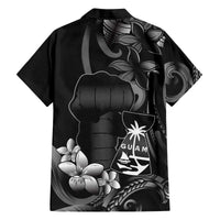 Black Hafa Adai Guam Family Matching Off The Shoulder Long Sleeve Dress and Hawaiian Shirt Chamorro Latte Stone Hand With Plumeria