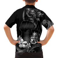 Black Hafa Adai Guam Hawaiian Shirt Chamorro Latte Stone Hand With Plumeria