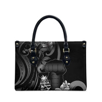 Black Hafa Adai Guam Leather Bag Chamorro Latte Stone Hand With Plumeria - Polynesian Pride