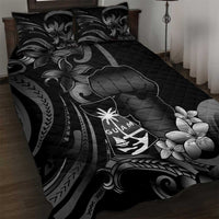 Black Hafa Adai Guam Quilt Bed Set Chamorro Latte Stone Hand With Plumeria