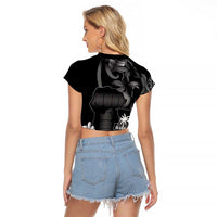 Black Hafa Adai Guam Raglan Cropped T Shirt Chamorro Latte Stone Hand With Plumeria