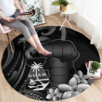 Black Hafa Adai Guam Round Carpet Chamorro Latte Stone Hand With Plumeria